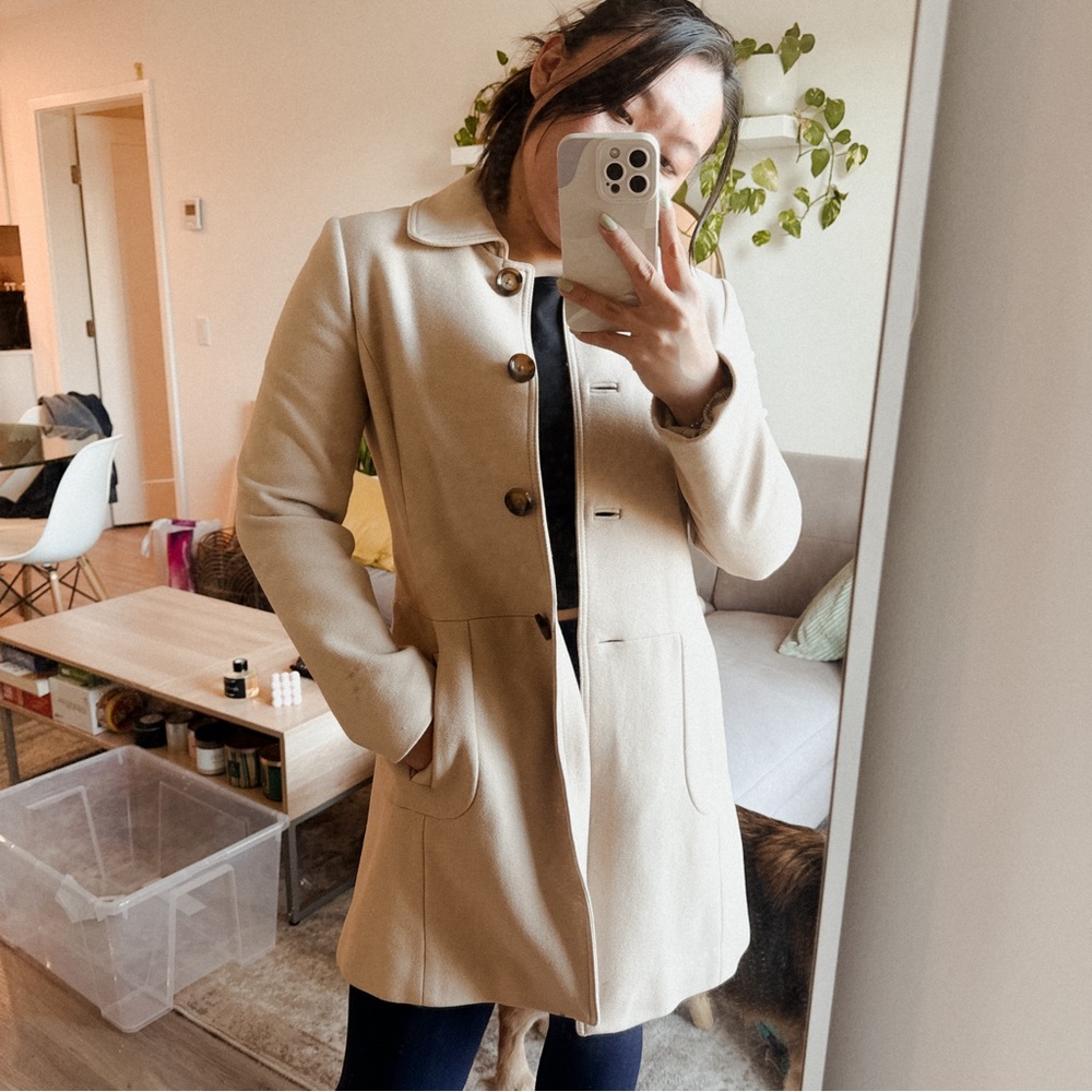 Wool Coat Classic Beige Mid-Length Tailored Peacoat